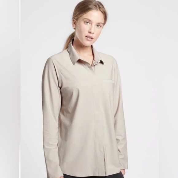 Athleta Tops - Athleta Urbanite Women's Beige Button Down Shirt